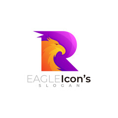Letter R logo with eagle design vector, 3d colorful
