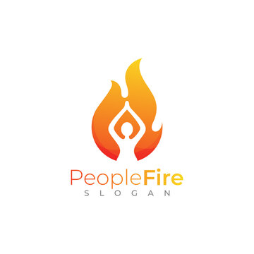 People logo and fire design combination, sport people icon