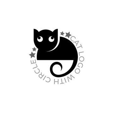 Black cat logo with simple design, vintage logos