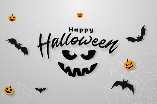 Happy Halloween background with pumpkins, bats and spiderweb with special text effect