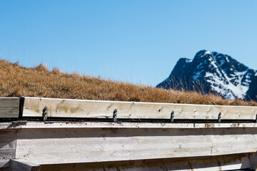 grassy roof with mountains in the background