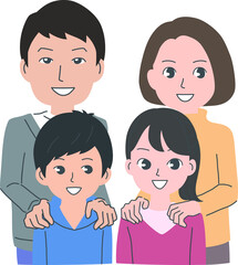 娘と息子のいる笑顔の4人家族