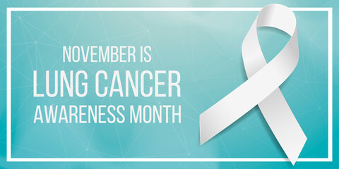 Lung cancer awareness month concept. Banner template with white ribbon awareness. Vector illustration.