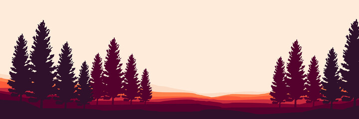 pine tree silhouette at mountain landscape vector illustration design for wallpaper design, design template, background template, and tourism design template