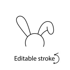 Rabbit ears on headband outline icon. Costume from sex shop. Editable stroke. Isolated vector stock illustration