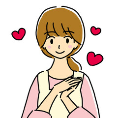 ハートマークが出て笑っている若い女性のイラスト