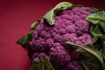 Purple cauliflower with green leaves