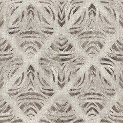 Seamless tan brown grungy tribal neutral rug motif surface pattern design for print. High quality illustration. Distressed bohemian ethnic repeat swatch. Hand drawn diamond damask textile design.