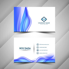 Fototapeta premium Modern blue color wave style business card design