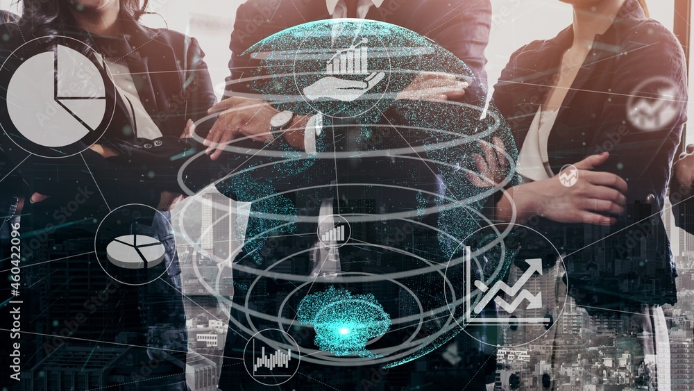 Poster conceptual business dashboard for financial data analysis . 3d render computer graphic .