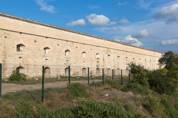 Fortress wall of the Mikhailovskaya coastal battery in the city of Sevastopol, Crimea