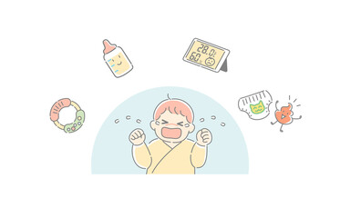 泣いている赤ちゃんとアイテム　上半身