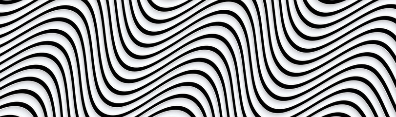 Black and white wavy background, abstract striped elegant pattern, vector illustration.