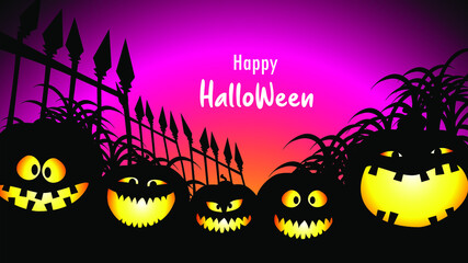 Halloween Background with pumpkins. Vector illustration for banner, poster, greeting card and party invitation.