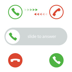Phone call icon. Set of icons for answering and rejecting a call. 