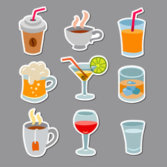 beverages colorful stickers set