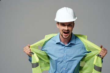 male builders protection Working profession light background