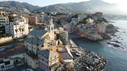 Naklejka premium fotografia aerea del borgo di boccadasse in liguria
