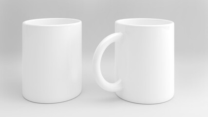 White cup mockup on a white background,isolated on white background,3d rendering