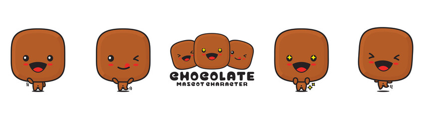 cute chocolate mascot, food cartoon illustration, with different facial expressions and poses