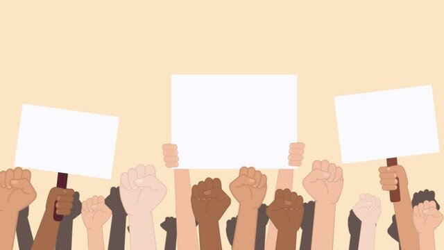 hands with 3 blank placards animation cartoon with alpha channel