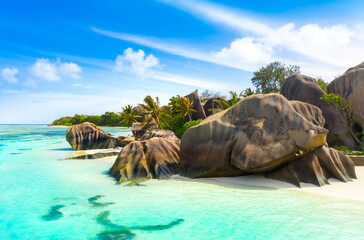 Anse Source D'Argent - the most beautiful beach of Seychelles. La Digue Island, Seychelles