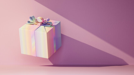 multicolored gift box in the air under a ray of light