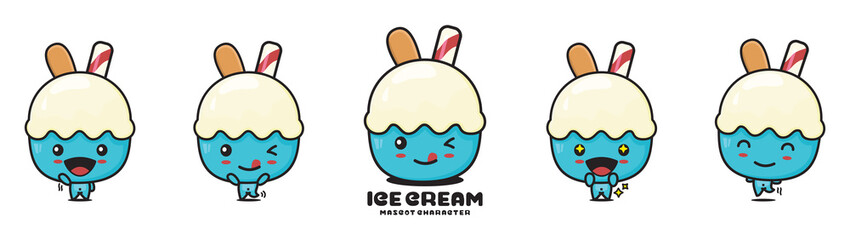 cute ice cream mascot, with different facial expressions and poses