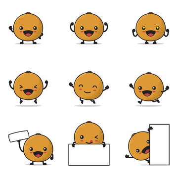cute longan fruit cartoon. with happy facial expressions and different poses
