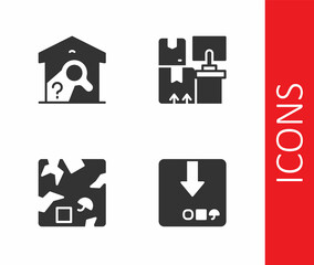 Set Carton cardboard box, Warehouse check, Broken and with boxes icon. Vector