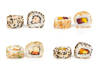 Sushi set with white background. Uramaki
