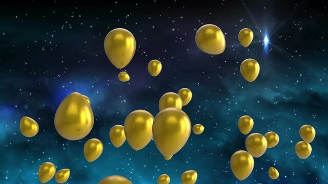 Animation of golden balloons flying over stars