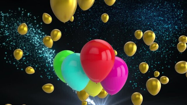 Animation of colorful balloons flying over stars