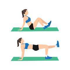 Woman doing Advanced single leg bridge exercise. Flat vector illustration isolated on white background