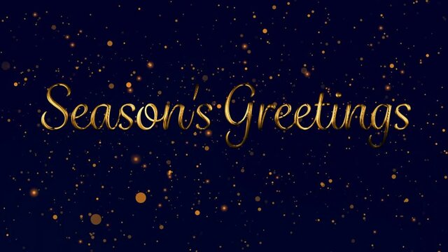Animation of seasons greetings text over glowing lights on dark background