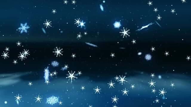 Snow and stars falling on black background