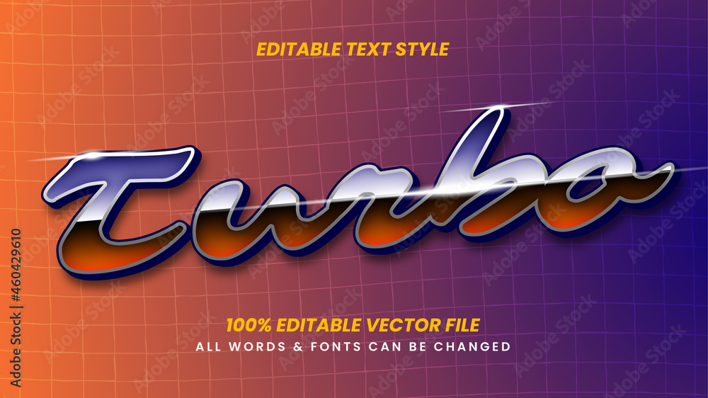 Aufkleber turbo retro 3d text style effect. editable illustrator text style.