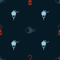 Set Spring scale, Fish and Fishing float on seamless pattern. Vector
