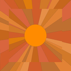 Retro 60s - 70s style with a rainbow hippie sun in a simple linear style. Naive boho style by hand, festival of colors and music, signs of peace and free love