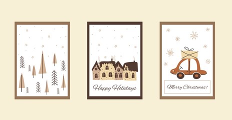 Boho christmas set of cards in cute doodle style	
