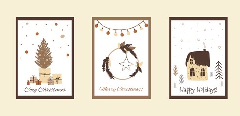 Boho christmas set of cards in cute doodle style	
