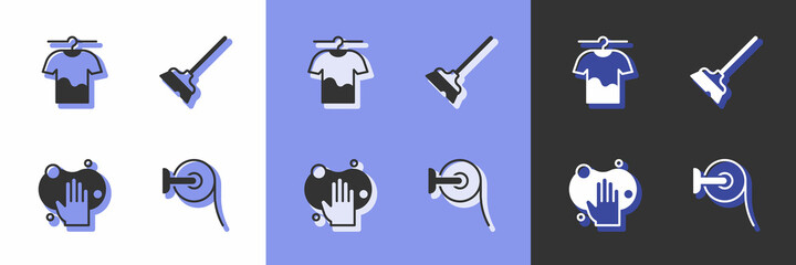 Set Toilet paper roll, Drying clothes, Sponge and Mop icon. Vector