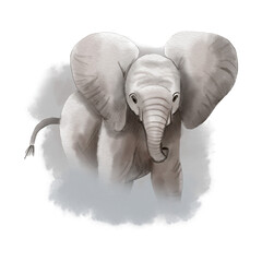 Digital painted watercolor elephant illustration