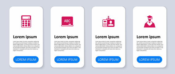 Set Graduate and graduation cap, Identification badge, Chalkboard and Calculator. Business infographic template. Vector