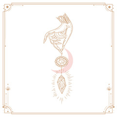 Vector illustration set of moon phases. Different stages of moonlight activity in vintage engraving style. branches of plants and flowers. sacred isoteric geometry