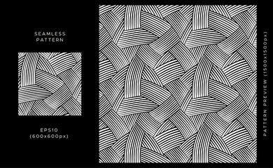 Line seamless pattern. Black design on a light background. Trendy textile, fabric, wrapping. Modern stylish abstract texture. Vector illustration.