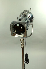 1963 vintage chrome studio, theatre spot light  on tripod stand