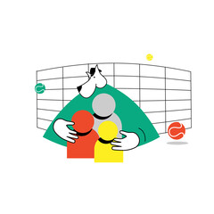 Business people team. vector illustration banner. planning project marketing strategy concept. sharing ideas, preparing presentations, coaching women and men. flat cartoon design