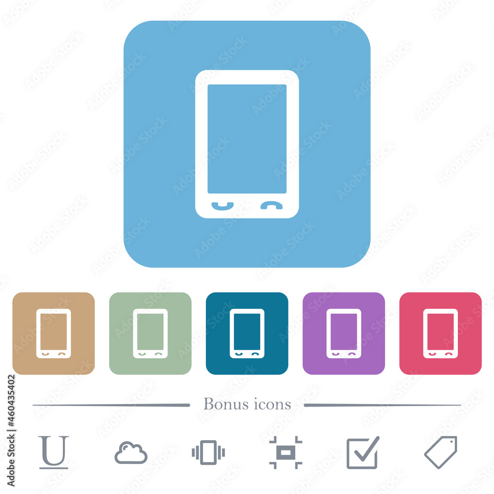 Poster mobile phone with blank display flat icons on color rounded square backgrounds
