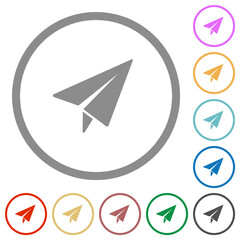Paper plane solid flat icons with outlines